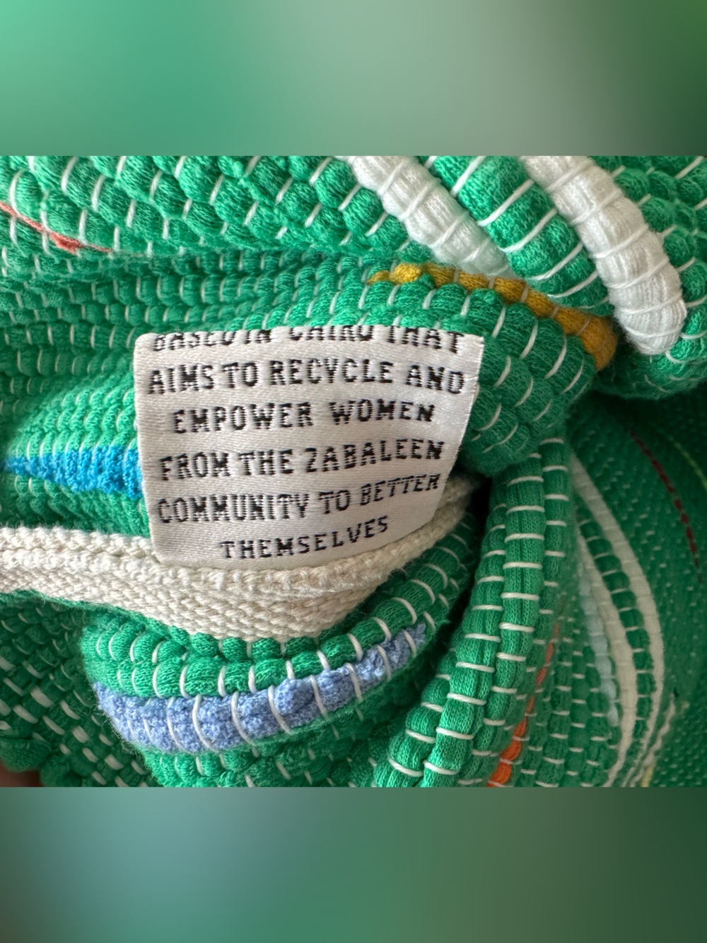 Zabaleen Large Green Woven Tote - Picture 5 of 6